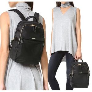 Tumi Black Backpack with Gold Accents